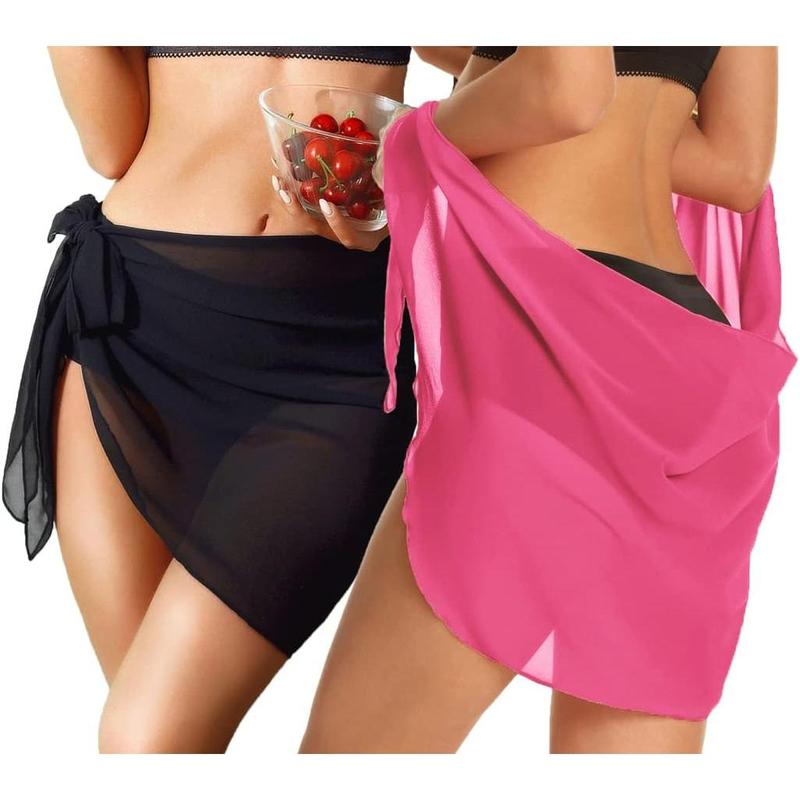 2 Pieces Women Beach Sarong Bathing Suit Wrap Skirt Sheer Bikini Swimsuit Cover Ups for Swimwear