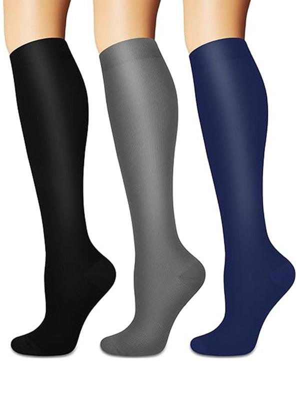 Unisex Men's 3 Pairs Solid Athletic Over The Calf Socks, Comfortable Breathable Compression Socks for Running Jogging Cycling, Sport & Outdoor Clothing for All Seasons