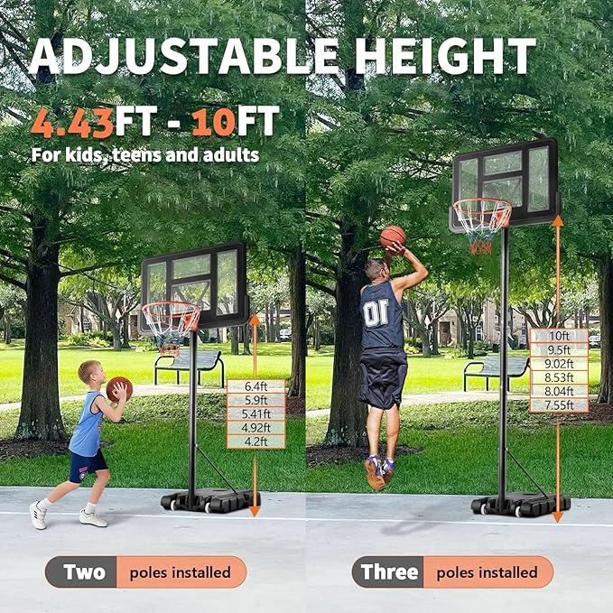 Adjustable Basketball Hoop, 4.2-10ft Height, 44