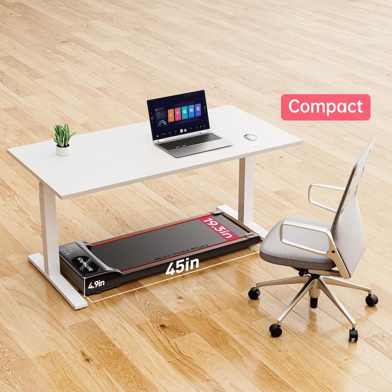 RHYTHM FUN Under Desk Treadmill 2-in-1 Walking Pad for Home and Office 300 Lbs Portable Treadmill with Remote Control Low Noise and Indoor Use in LED Display