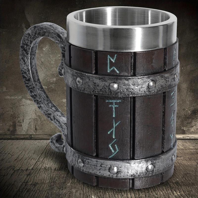 Vintage Viking Style Water Cup with Handle, Stainless Steel Drinking Coffee Mug for Outdoor Camping Hiking, Solocamping, Bikepacking, Glamping