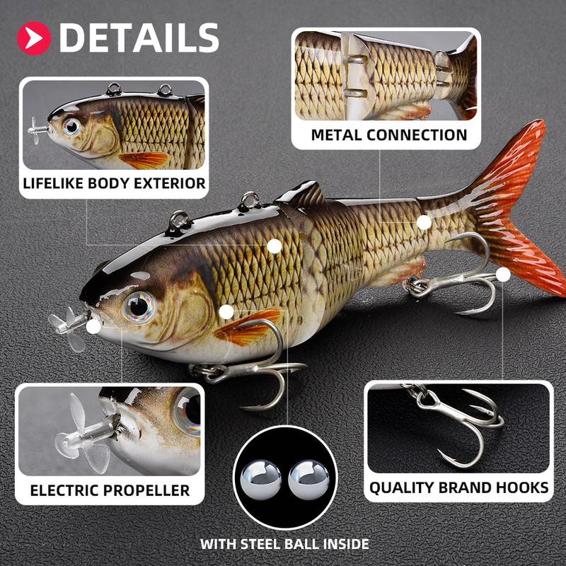 HADORAM Robotic Swimming Lure 5.1” Fishing Lure 4-Segement Multi Jointed Swimbait Electric Bait LED Light USB Rechargeable Robotic Lure for Bass Trout Pike Fishing Tackle…