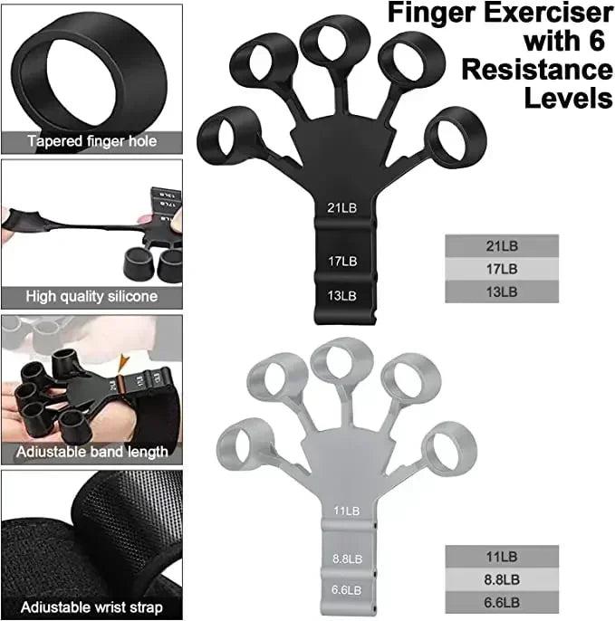 Silicone Finger Strengthener Exercise Trainer with 6 Resistant Levels for Athletes, Musicians, and Daily Housework