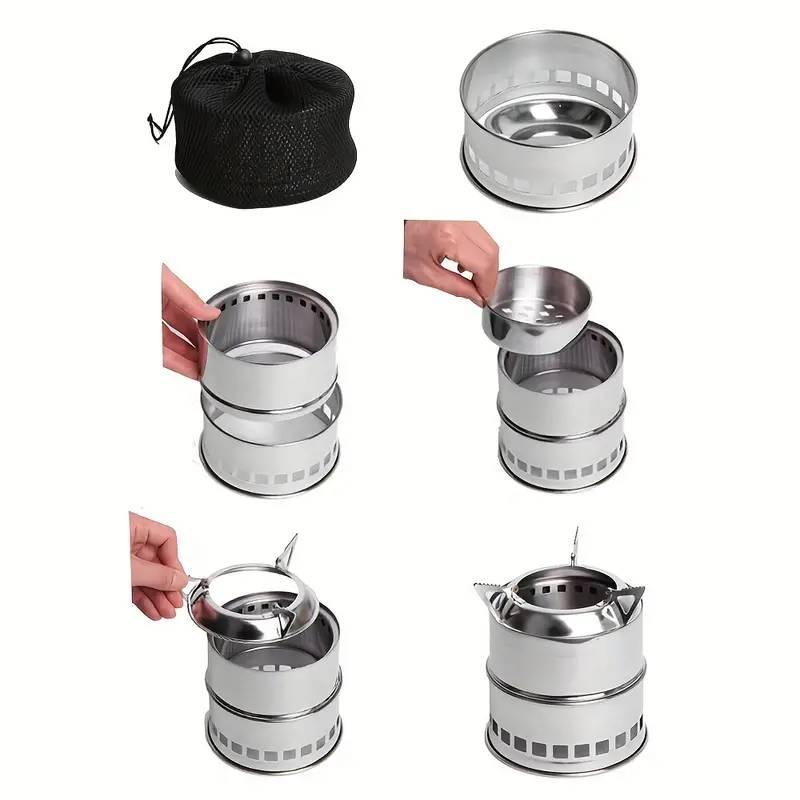 Outdoor Camping Stove with Wood Gasifier Cooker and Oven, 1 Set Stainless Steel Camping Stove, Perfect for Picnics, Hiking, and Camping