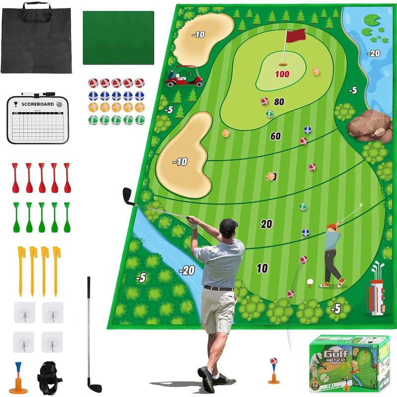 Golf Chipping Game Mat Set, Hitting Training Mat for Practice at Home or Outdoors, Ideal for Family and Kids, Stick Chip Golf Games for Backyard or Office, Size (70.1x47.2in)