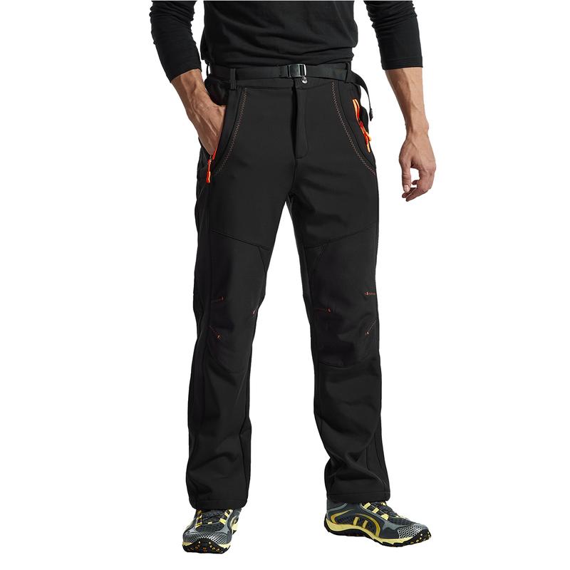 Men's Winter Pants Snow Ski Pants Fleece Lined WaterProof Water Resistant Softshell Hiking Pants 4 Pockets Trousers With Belt