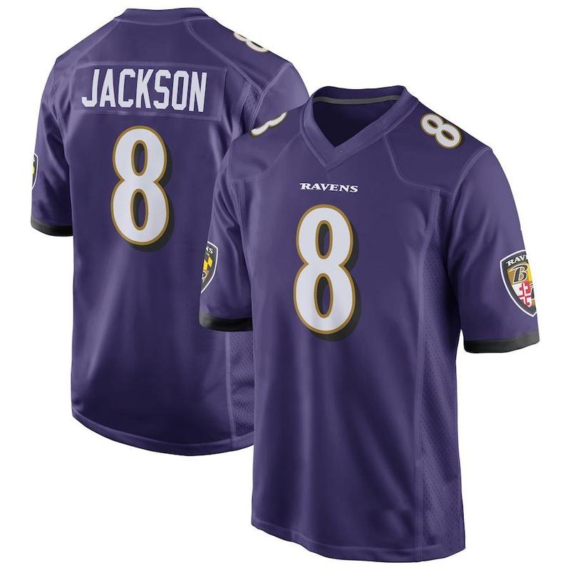 Ravens Jackson #8 Player Football Jersey, Classic Black V-neck Embroidery Short Sleeve Breathable Shirt For Training Competition