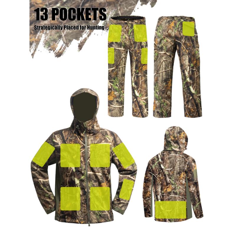 outdoor gifts for men New camouflage men's hunting suit, quiet and warm hunting jacket and pants, waterproof hunting set, suitable for deer, duck, bow and arrow hunting