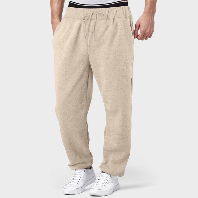 Mens Fleece Lined Sweatpant Wide Straight Leg Pants Workout High Waisted Joggers Trousers With Pockets Autumn New Slacks