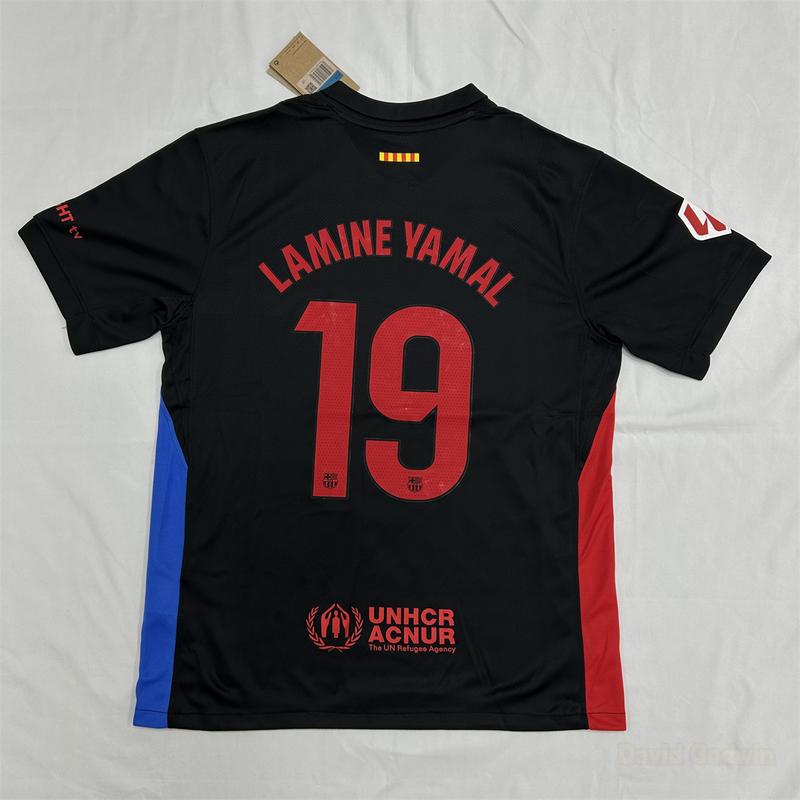 2425 FC Barcelona Away black and red Short Sleeve Top No.19 Lamine Yamal Retro 125th Anniversary Special Edition Soccer Jerseys Quick Drying