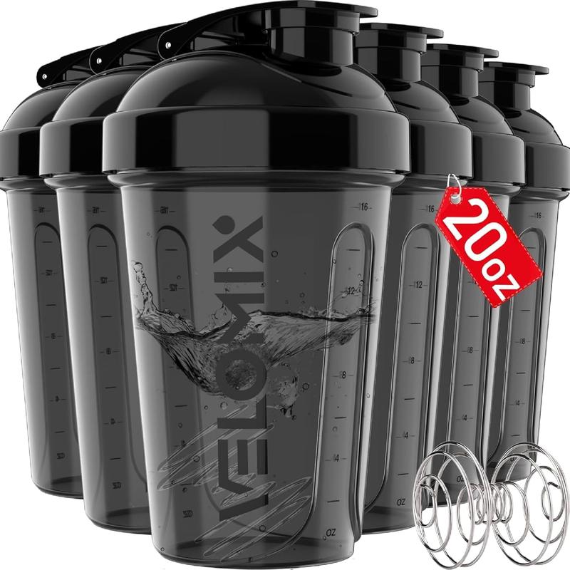 6-Pack 20 OZ Protein Shaker Bottles – Shaker Cups for Protein Mixes and Shakes, Black