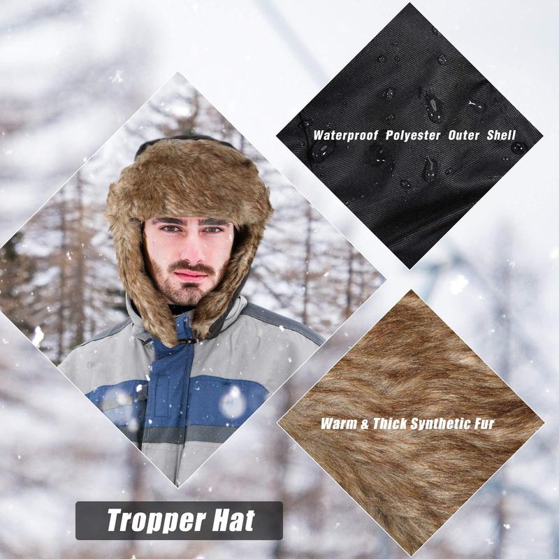 Men Women Trapper Hat Warm Faux Fur Winter Hat with Ear Flaps Windproof Waterproof Snow Ski Hats for Cold Weather