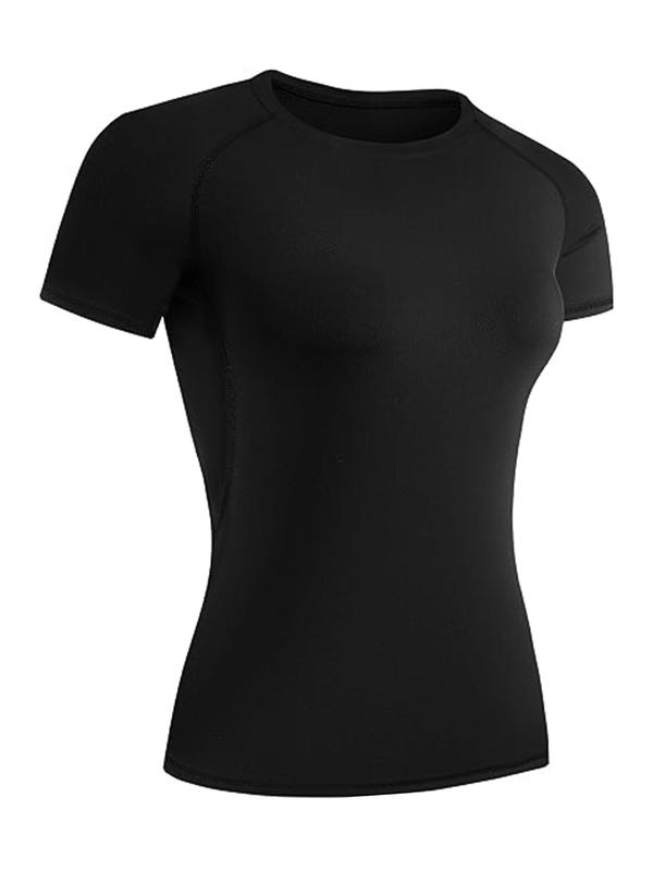 Women's Solid Raglan Sleeve Sports Tee, Sporty Quick Drying Breathable Round Neck T-shirt for Yoga Running Gym Training, Ladies Sportswear for All Seasons