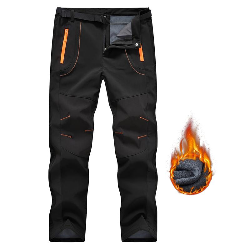 Men's Winter Pants Snow Ski Pants Fleece Lined WaterProof Water Resistant Softshell Hiking Pants 4 Pockets Trousers With Belt