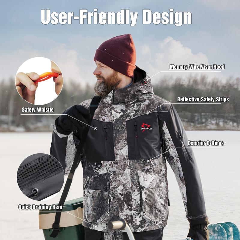 Piscifun Ice Fishing Suit,3 in 1 Jacket,Waterproof Fishing Bib With Flotation Technology