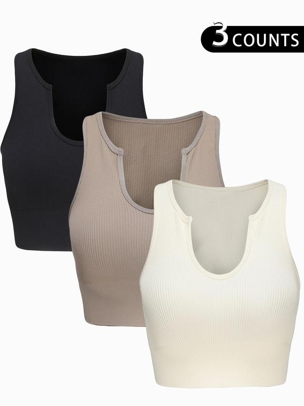 Women's Solid Notched Neck Sports Vest, Breathable Comfortable High Stretch Sports Tank Top for Yoga Gym Workout, Ladies Sportswear for All Seasons