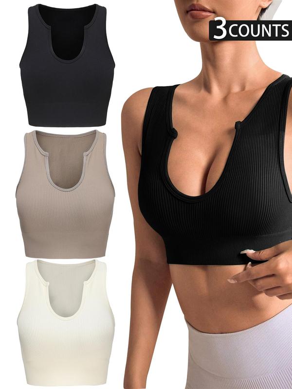 Women's Solid Notched Neck Sports Vest, Breathable Comfortable High Stretch Sports Tank Top for Yoga Gym Workout, Ladies Sportswear for All Seasons