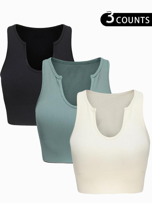 Women's Solid Notched Neck Sports Vest, Breathable Comfortable High Stretch Sports Tank Top for Yoga Gym Workout, Ladies Sportswear for All Seasons