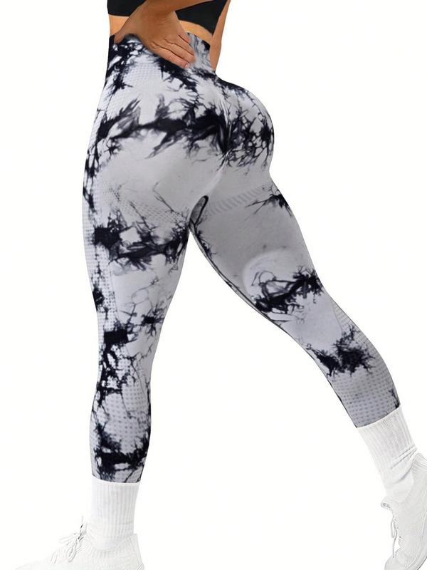 Women's 4pcs Solid & Tie Dye Print High Waist Sports Leggings, Sporty Casual Comfy Skinny Pants for Yoga Gym Workout, Ladies Sportswear Bottoms for All Seasons, Summer Outfits 2024