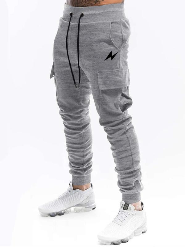 Men's Graphic Drawstring Waist Sweatpants,  Cuffed Joggers, Fall Outfits, Casual Pocket Jogger Pants for Daily Wear, Pants for Men, Knitting Bottoms for Fall, Fall Outfits, Fallfreshness, Fall Clothes 2024