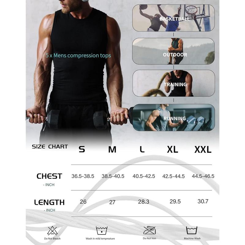 5 Pack Men's Athletic Compression Shirts Sleeveless Workout Tank Top Sports Base Layer Running Basketball