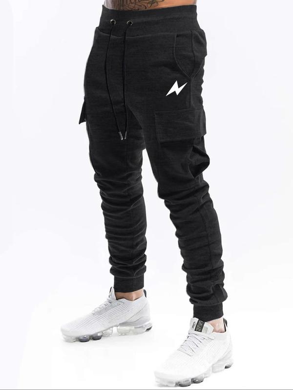 Men's Graphic Drawstring Waist Sweatpants,  Cuffed Joggers, Fall Outfits, Casual Pocket Jogger Pants for Daily Wear, Pants for Men, Knitting Bottoms for Fall, Fall Outfits, Fallfreshness, Fall Clothes 2024