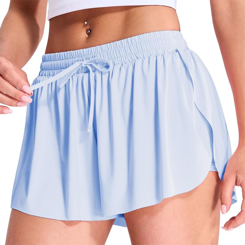 MIER Women's Plain 2 in 1 Drawstring Waist Skorts, Summer Clothes Comfort High Waist Wrap Shorts With Liner, Ladies Summer Bottoms for Athletic Golf Tennis Running Gym