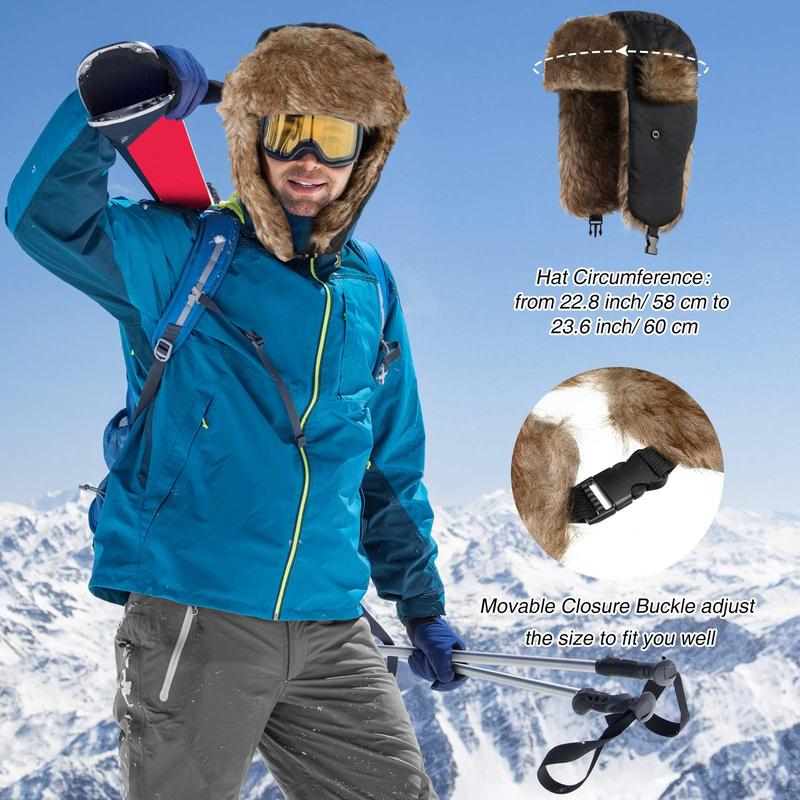 Men Women Trapper Hat Warm Faux Fur Winter Hat with Ear Flaps Windproof Waterproof Snow Ski Hats for Cold Weather