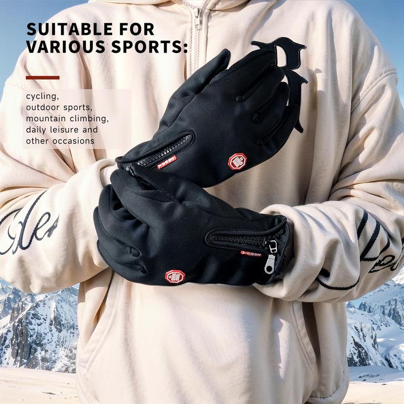 Spring Warm Sensitive Touch Screen Gloves, Adjustable Zipper Waterproof Gloves, Mountaineering Fishing Running Cycling Sports Gloves for Women and Men Dad Grandpa