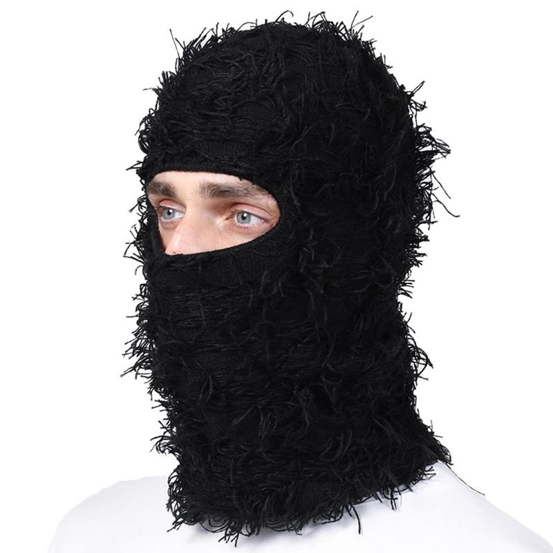 Distressed Balaclava Mask, Full Face Cover Windproof Thermal Balaclava Ski Mask Trend Knitted Camouflage Headgear Unisex Knit Hat Face Mask For Women Men Ultra-Soft Fluffy Balaclava Mask - Windproof Full Face Cover for Sports