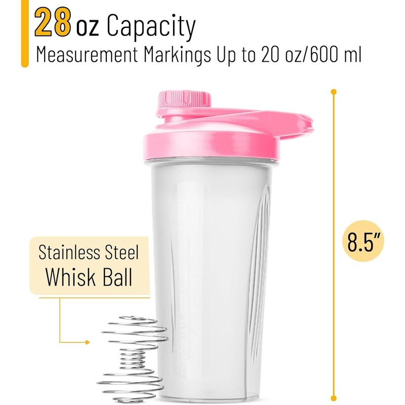 Shaker Bottles for Protein Mixes with Twist Cap, 28 oz, Pink Protein Shaker Bottle with Wire Whisk Ball, Mixer Bottle, Protein Shake Bottles, Protein Bottle, Protein Shake Bottle