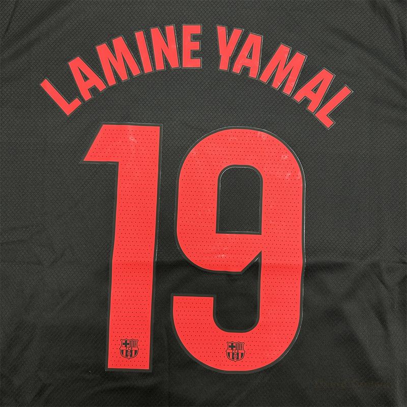 2425 FC Barcelona Away black and red Short Sleeve Top No.19 Lamine Yamal Retro 125th Anniversary Special Edition Soccer Jerseys Quick Drying