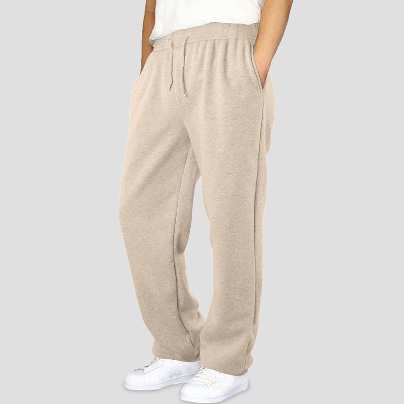 Mens Fleece Lined Sweatpant Wide Straight Leg Pants Workout High Waisted Joggers Trousers With Pockets Autumn New Slacks