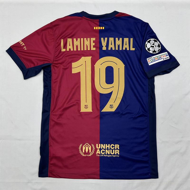 2425 FC Barcelona Away black and red Short Sleeve Top No.19 Lamine Yamal Retro 125th Anniversary Special Edition Soccer Jerseys Quick Drying