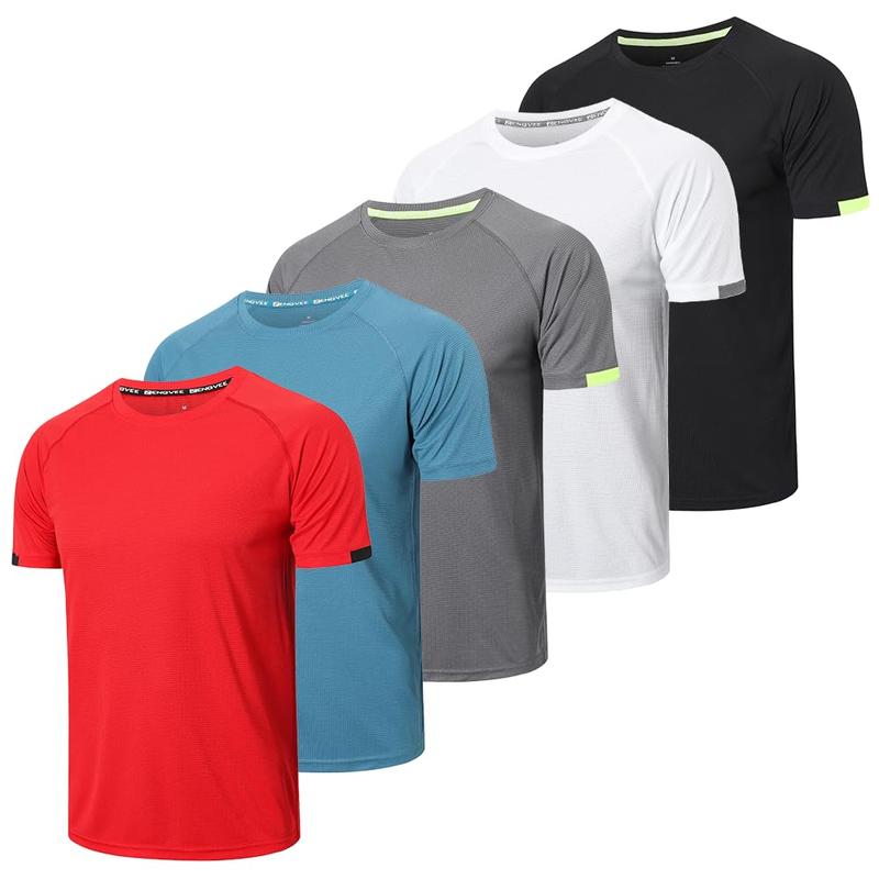 5-pack Men's Short Sleeve Crew Neck T-Shirts Men's Breathable Moisture Wicking Sports Running Tops activewear durable