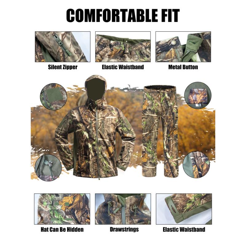 outdoor gifts for men New camouflage men's hunting suit, quiet and warm hunting jacket and pants, waterproof hunting set, suitable for deer, duck, bow and arrow hunting