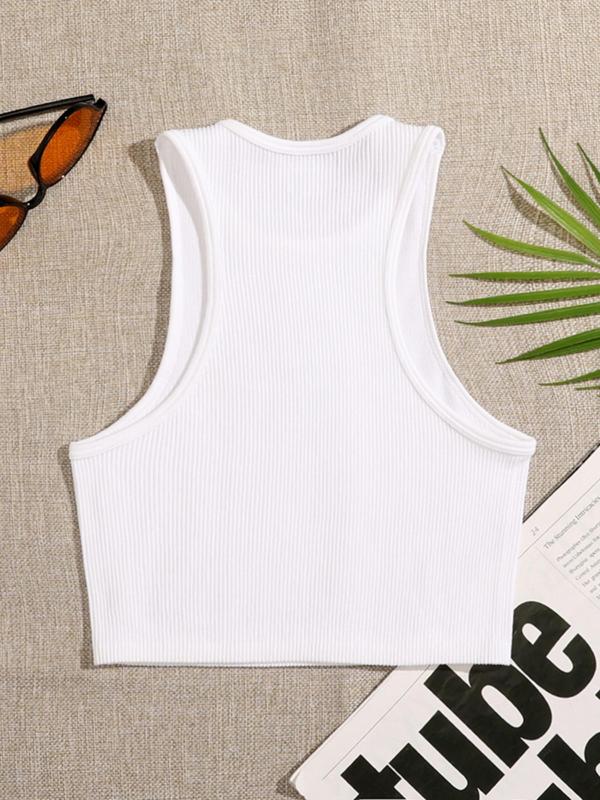 Women's Round Neck Sports Tank Top, Sports Sleeveless Cropped Running Vest, Summer Clothes Women, Ladies Sportswear Summer Clothing for Indoor Outdoor Wear