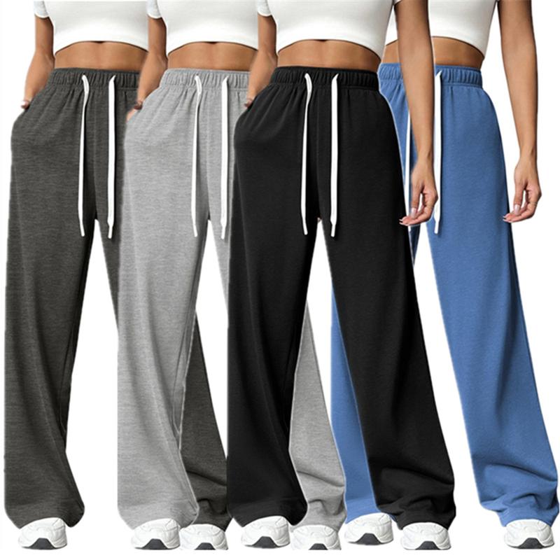 Womens Wide Leg Sweat Pants Pockets Baggy Sweatpants Drawstring Workout Pants