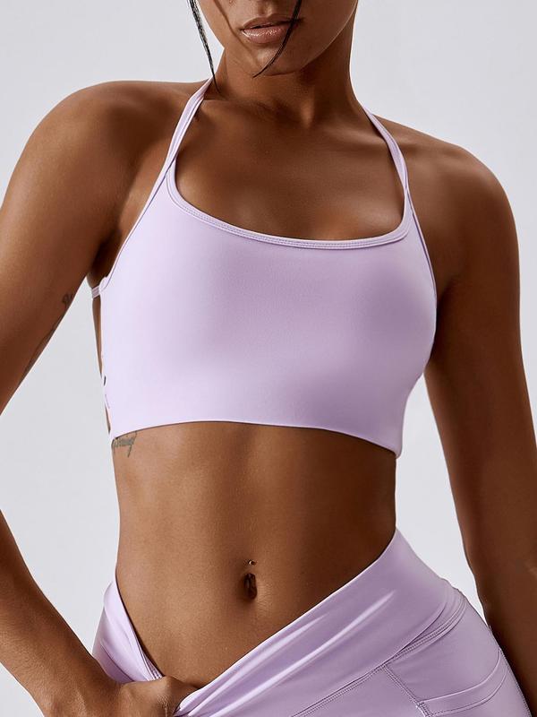 Women's Solid Criss Cross Wireless Sports Bra, Breathable Comfortable Sports Bra, Ladies Sportswear for Indoor Outdoor Wear