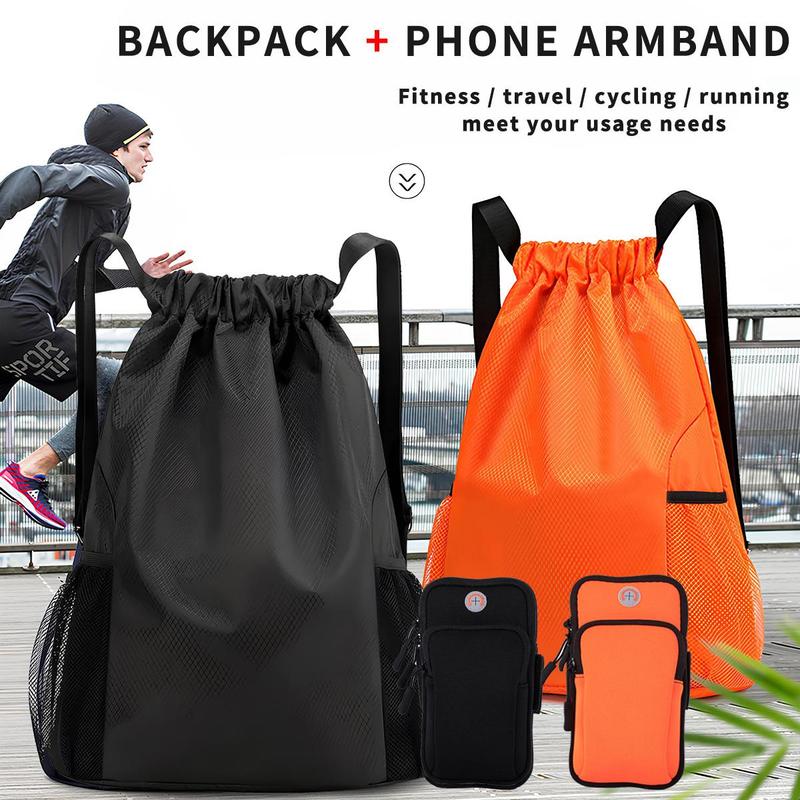 Large Capacity Sports Storage Bag Set, 1 Set 5 in 1 Waterproof Backpack & Phone Arm Bag & Phone Waterproof Bag & Drawstring Storage Bag & Fitness Plan