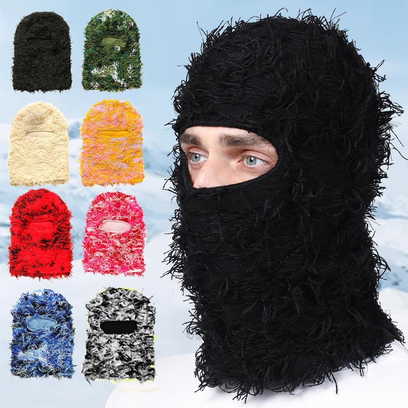 Solid Color Fuzzy Balaclava Mask, 1 Count Warm Windproof Thermal Ski Mask, Outdoor Knit Headgear for Men & Women