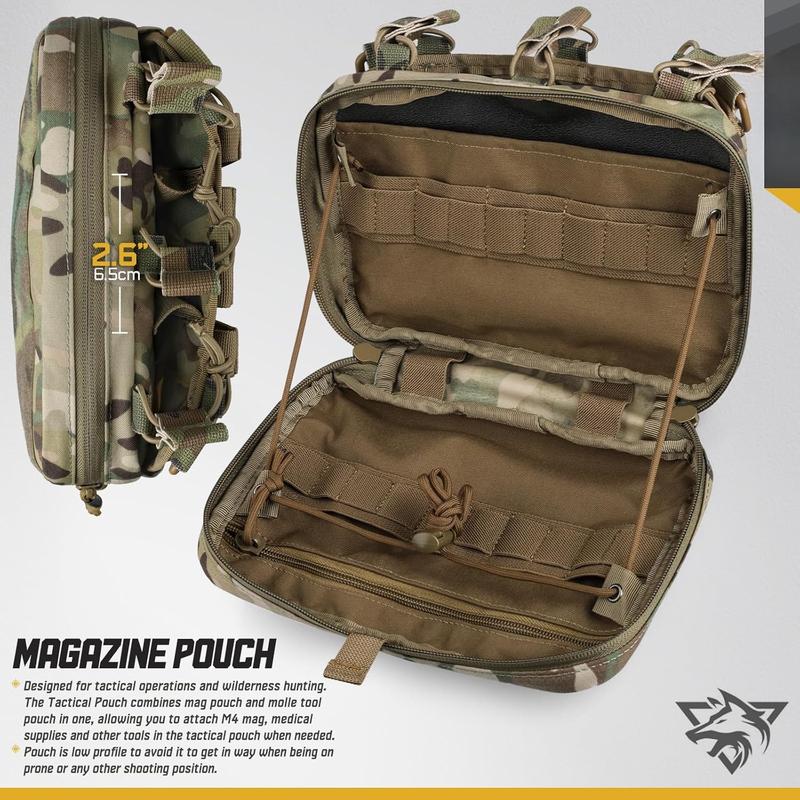 Tactical Mag Pouch, Molle Admin Pouch of Laser Cut, Tactical Medical EMT EDC Pouch, Molle Utility Tool Pouches, Triple Magazine Pouch for M4 M16 Included Patch