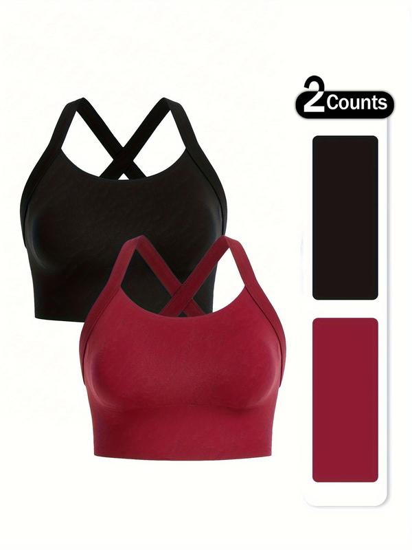  Solid Criss Cross Sports Bra, Breathable Hook and Eye High Stretch Sports Bra for Yoga Gym Workout, Sports Bra for Women, Pickleball & Tennis Clothes