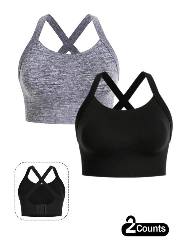  Solid Criss Cross Sports Bra, Breathable Hook and Eye High Stretch Sports Bra for Yoga Gym Workout, Sports Bra for Women, Pickleball & Tennis Clothes