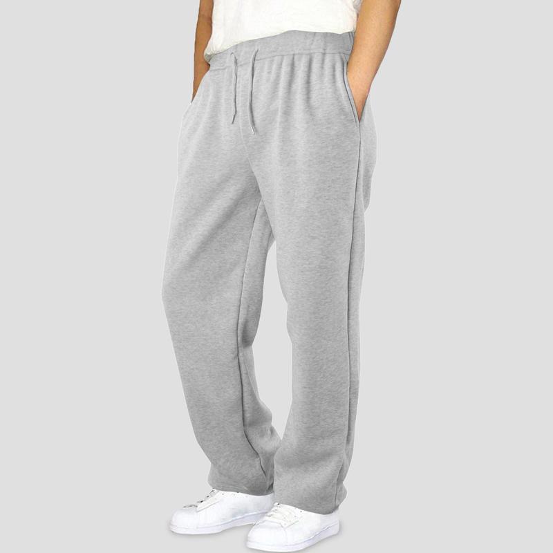 Mens Fleece Lined Sweatpant Wide Straight Leg Pants Workout High Waisted Joggers Trousers With Pockets Autumn New Slacks