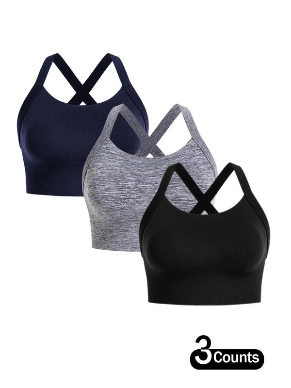  Solid Criss Cross Sports Bra, Breathable Hook and Eye High Stretch Sports Bra for Yoga Gym Workout, Sports Bra for Women, Pickleball & Tennis Clothes