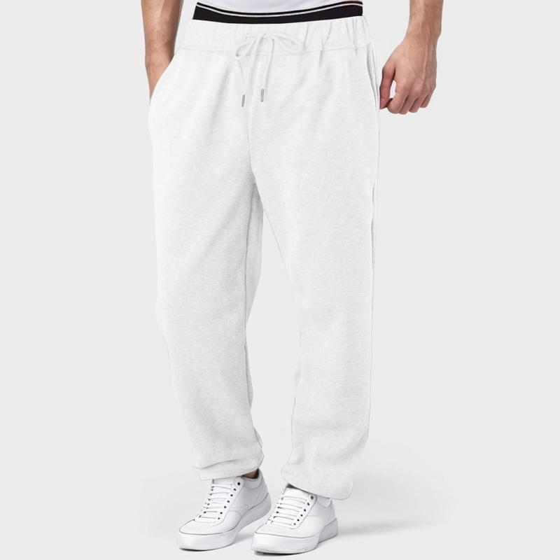 Mens Fleece Lined Sweatpant Wide Straight Leg Pants Workout High Waisted Joggers Trousers With Pockets Autumn New Slacks