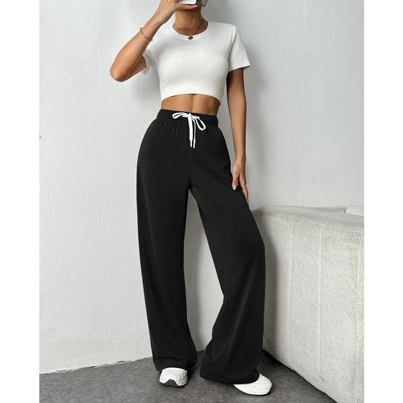 Womens Wide Leg Sweat Pants Pockets Baggy Sweatpants Drawstring Workout Pants