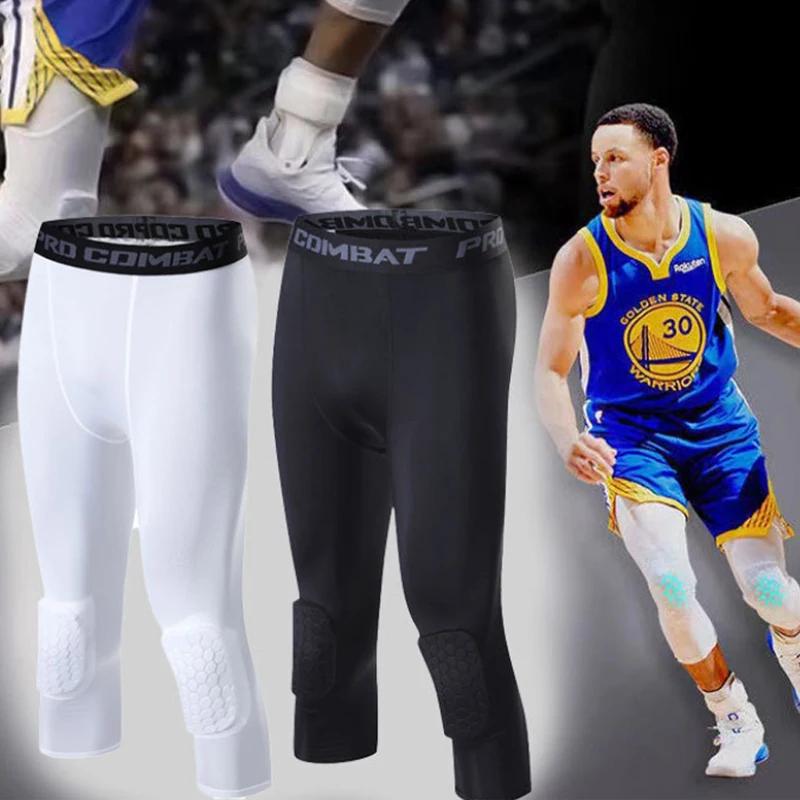 Men's Sports 3 4 Cropped Pants Padded Running Leggings Mens Joggers Elastic Compressions Sweatpant Football Basketball Trousers