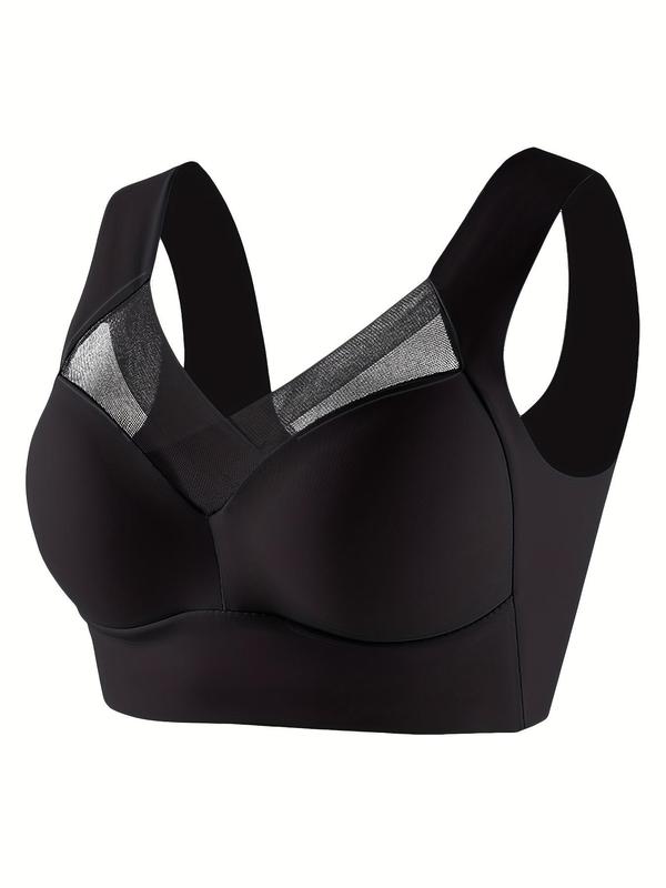 Women's Contrast Mesh Push Up Sports Bra, Comfy High Stretch Wireless Bra, Summer Bralettes, Yoga Lingerie Top, Ladies Sportswear for Indoor Outdoor Wear